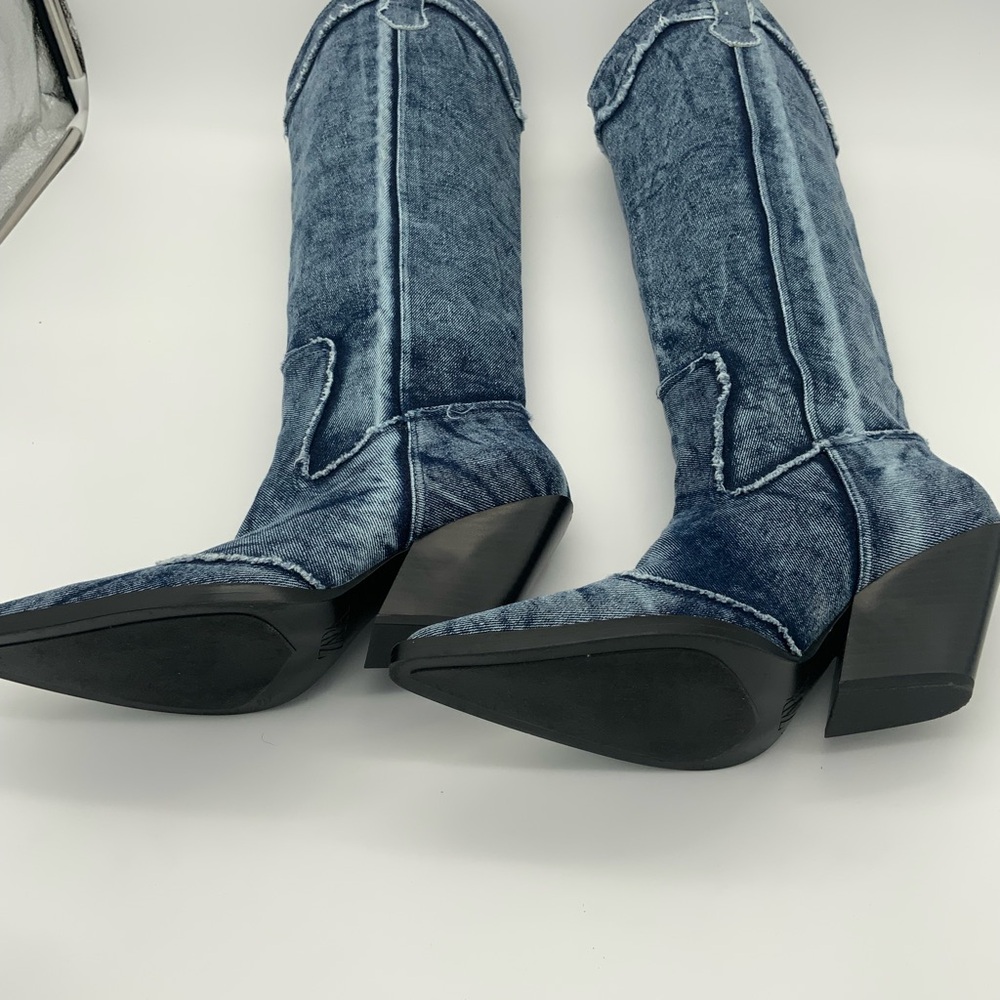 Zara Denim Cowboy Boots Size 41 - Picture 7 of 16